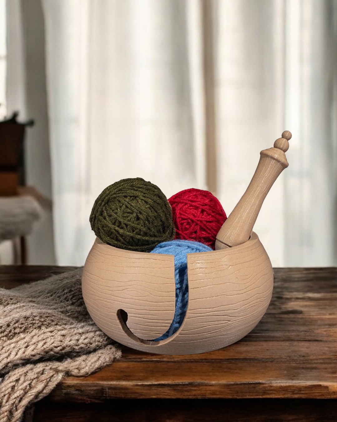 3D Printed Wooden Kit Yarn Bowl and Hook Case - Image 5