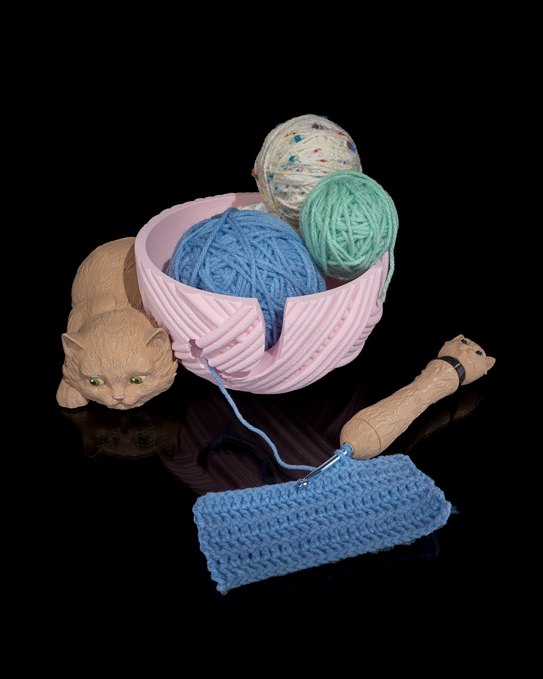 3D Printed Kit‑Cat Yarn Bowl and Hook Case - Image 3