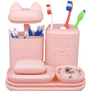 Kit Organizador - Banheiro , Penteadeira ou Escritório - 7 peças Rosa Kitty