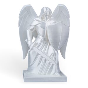 Imagem São Miguel Arcanjo Branco com Espada e Escudo | Estátua Anjo Guerreiro Protetor 20cm